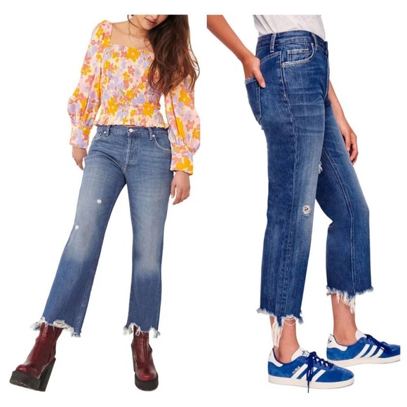 Free People Maggie NEW Mid Rise Straight Distressed Hem Denim Straight Jeans 26 - Picture 1 of 11